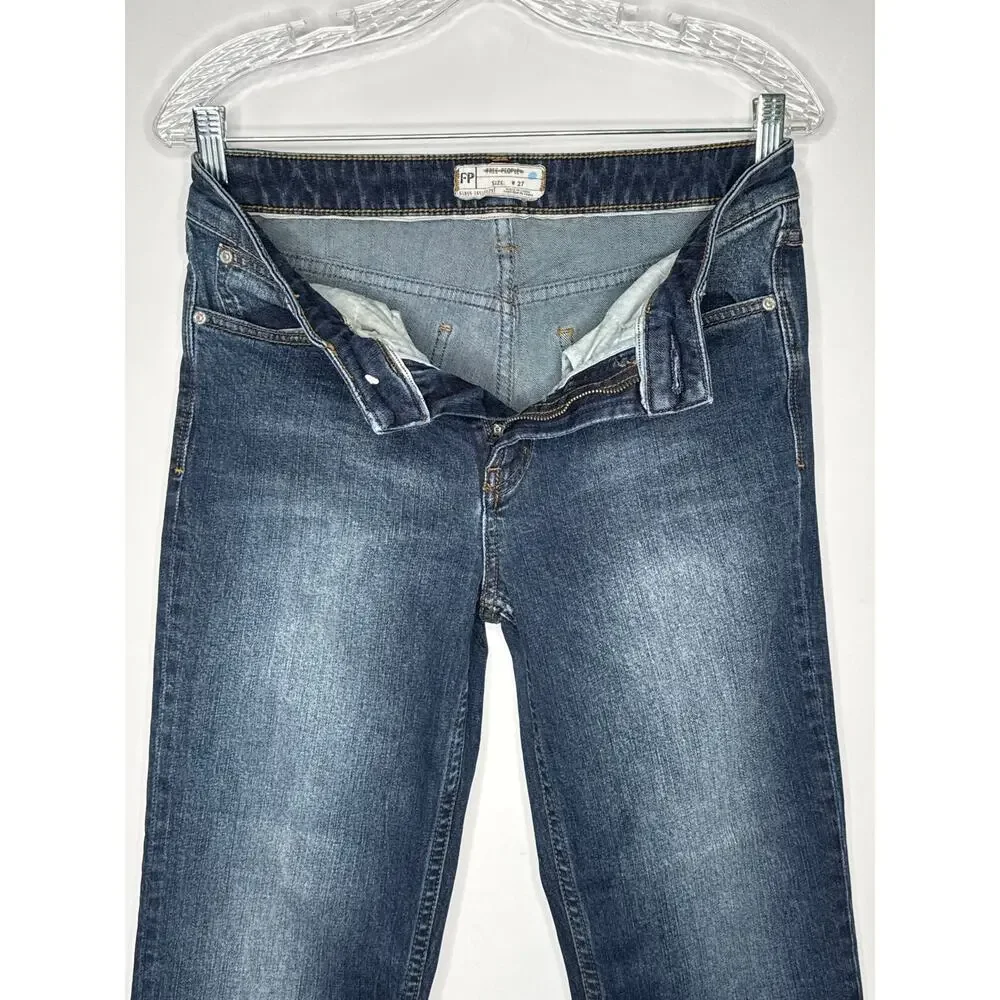 Free People W27 Mid Rise Skinny Jeans Medium Wash Stretch Denim